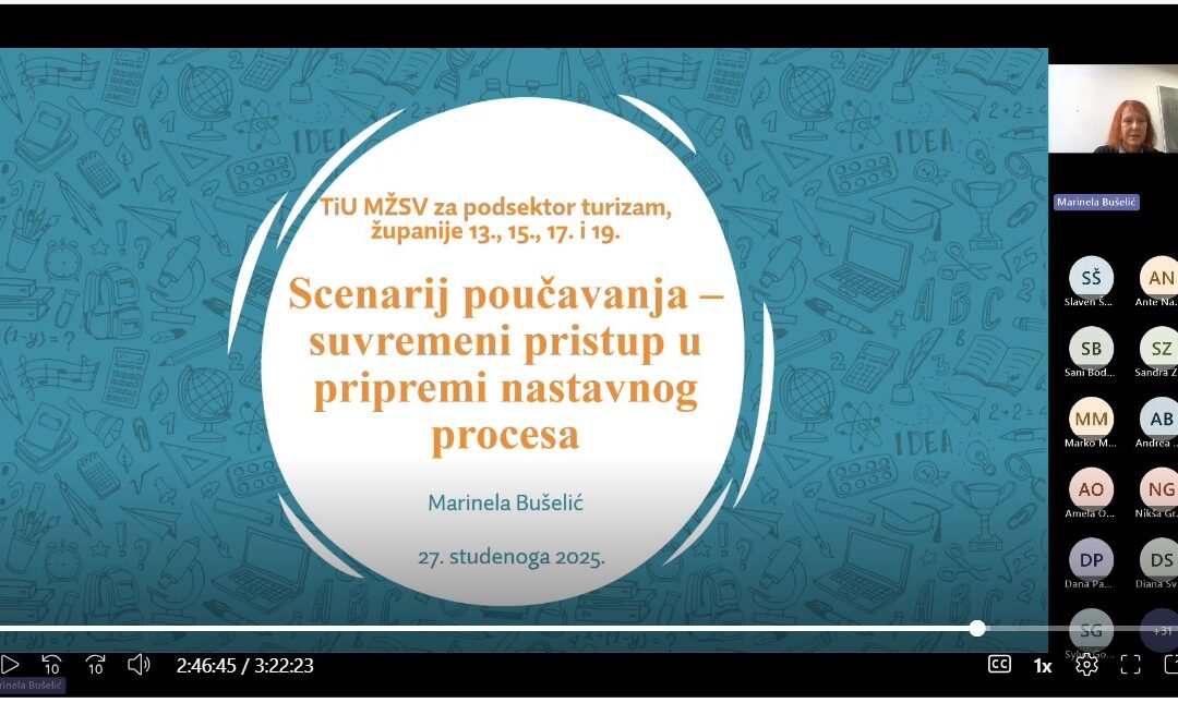 Predavanje na Međužupanijskom stručnom vijeću za sektor Turizam i ugostiteljstvo – podsektor Turizam